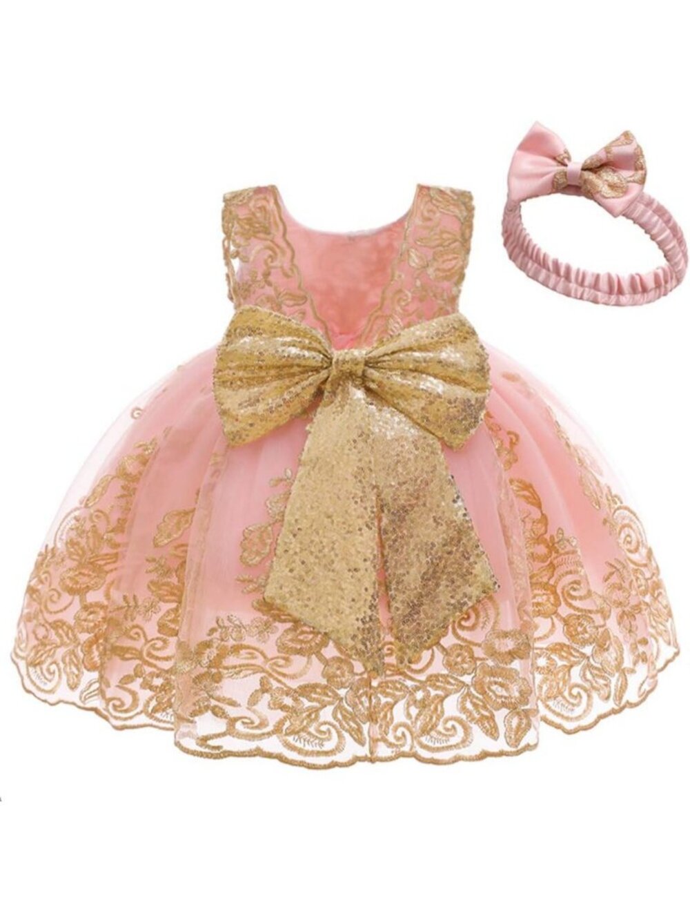 Toddler Girls' Lace Embroidery Pageant Dress with Headband | 0-6 Years Formal